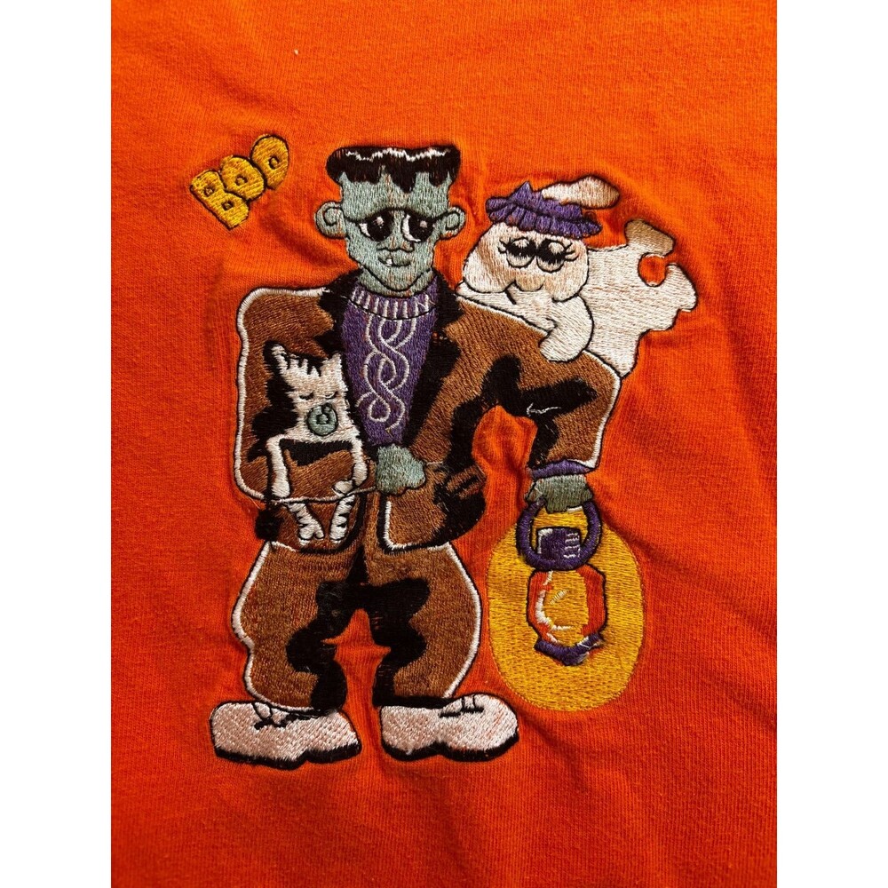 Vintage Malarkey 90s Halloween Long Sleeve Orange Shirt Frankenstein Ghost M - Picture 6 of 12
